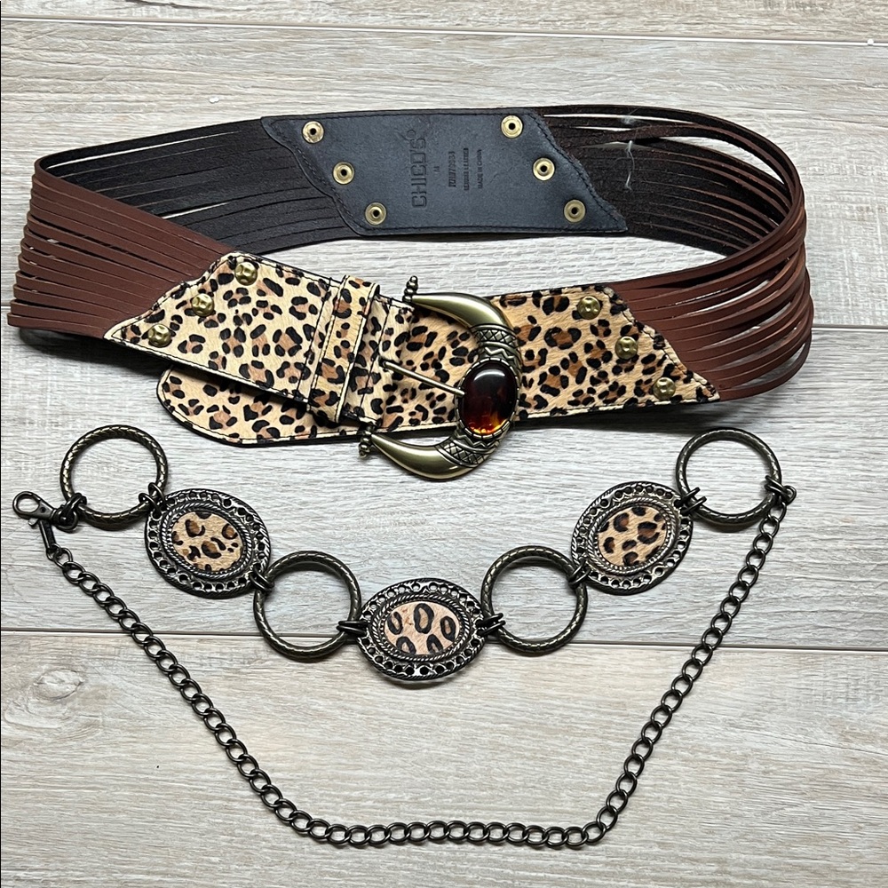 Chico's Wild Leopard Belt Set - Brown and Gold 2 belts